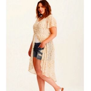 Torrid Ivory/Yellow Ditzy Floral Boho Chiffon Duster Kimono Coverup 1/1X 14/16